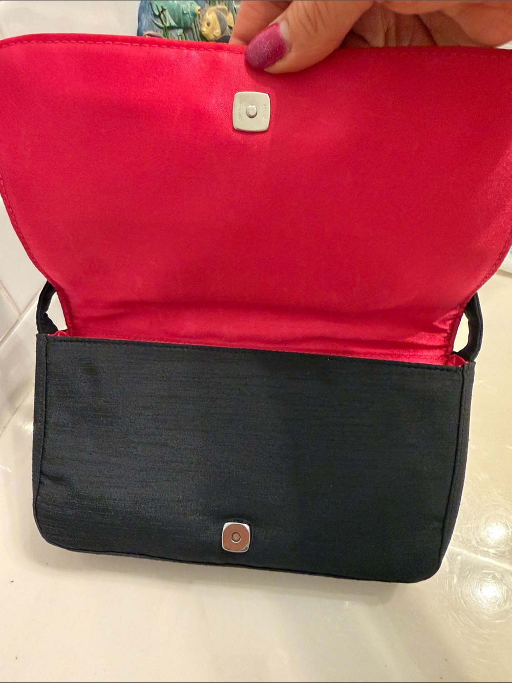 Liz Claiborne Black Shoulder Bag with Pink & Cream Floral Embroidery - Picture 3 of 5